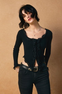 Lace Trim Ribbed Knit Cardigan Top