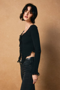 Lace Trim Ribbed Knit Cardigan Top