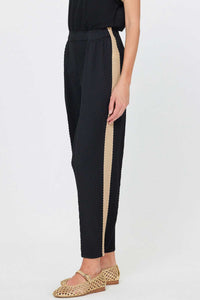 Black Pleated Wide Leg Pants with Contrast Side Stripe