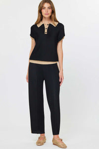 Black Pleated Wide Leg Pants with Contrast Side Stripe