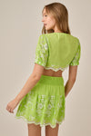 Lime Embroidered Eyelet Crop Top and Skirt Set