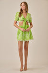 Lime Embroidered Eyelet Crop Top and Skirt Set