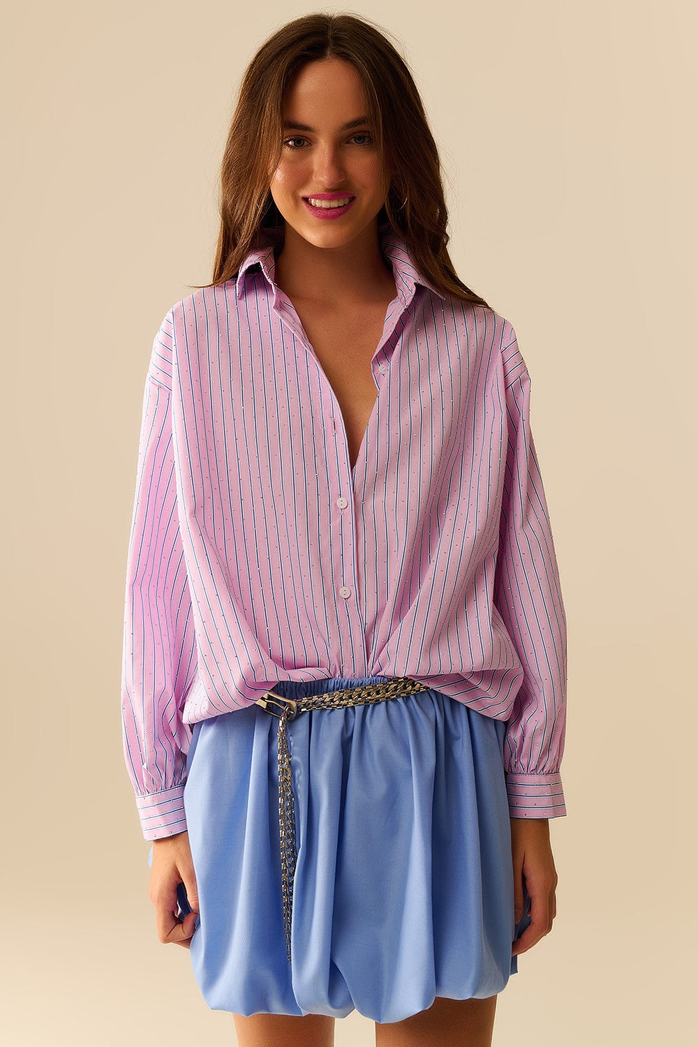 Pink Striped Oversized Button-Up Shirt