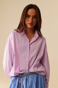 Pink Striped Oversized Button-Up Shirt