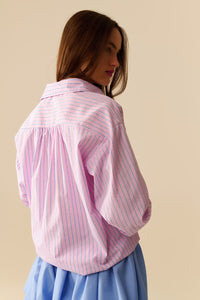 Pink Striped Oversized Button-Up Shirt