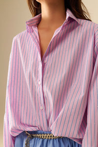 Pink Striped Oversized Button-Up Shirt