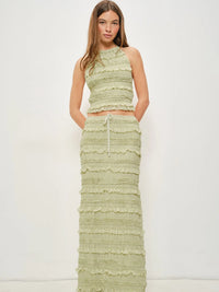 Green Halter Ruffle Crop Top