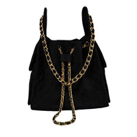 Quilted Bucket Large Bag with Gold Chain Strap and Drawstring Closure