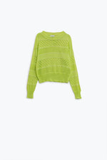 LIME KNITTED LONG SLEEVE SWEATER WITH ROUND NECK