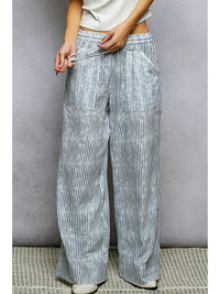 Striped Wide Leg Lounge Pants with Drawstring Waist and Patch Pocket Detail