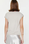 Satin Cowl Neck Cap Sleeve Top -Silver