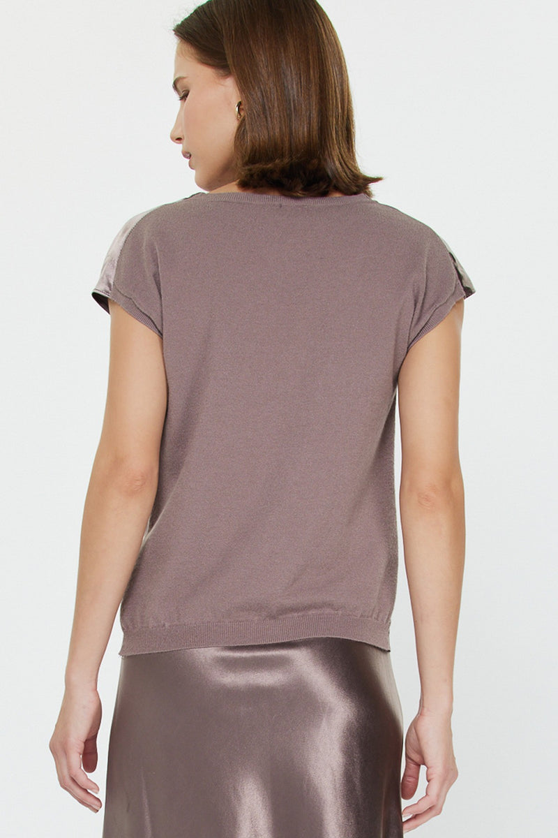 Satin Cowl Neck Cap Sleeve Top - Mocha