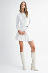 White Pearl Embellished Knit Cardigan and Pleated Skirt Set