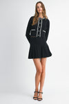 Black Pearl Embellished Knit Cardigan and Pleated Skirt Set