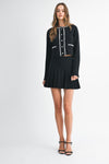 Black Pearl Embellished Knit Cardigan and Pleated Skirt Set