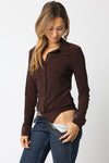 Long Sleeve Button-Up Bodysuit in Chocolate Brown