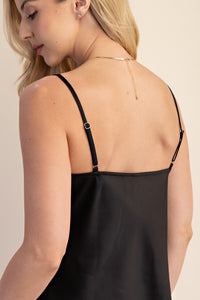 Black Satin Adjustable Cowl Neck Camisole