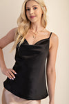 Black Satin Adjustable Cowl Neck Camisole