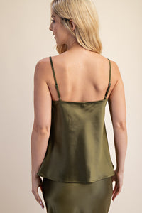 Olive Satin Adjustable Cowl Neck Camisole