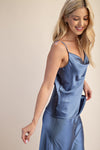 Blue Satin Adjustable Cowl Neck Camisole