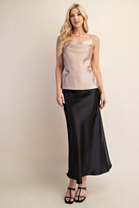 Nude Satin Adjustable Cowl Neck Camisole