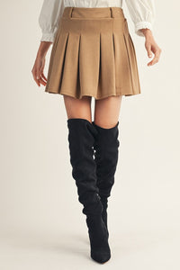 Pleated A-Line Mini Skirt in Camel
