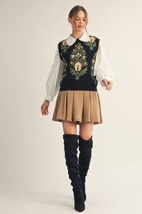 Camel Pleated Mini Skirt