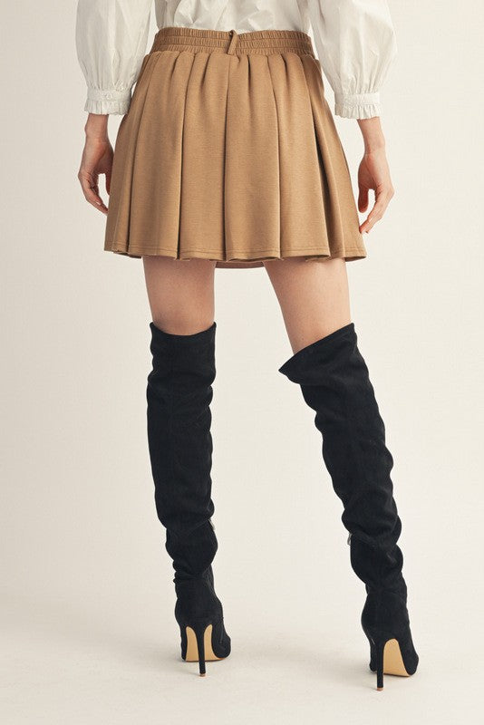 Camel Pleated Mini Skirt