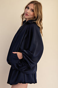 Nightfall Satin Zip Jacket – Blue