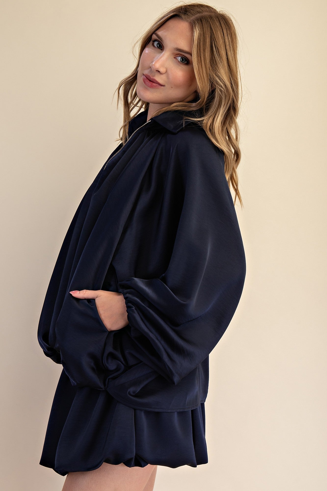 Nightfall Satin Zip Jacket – Blue
