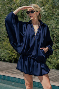 Nightfall Satin Zip Jacket – Blue