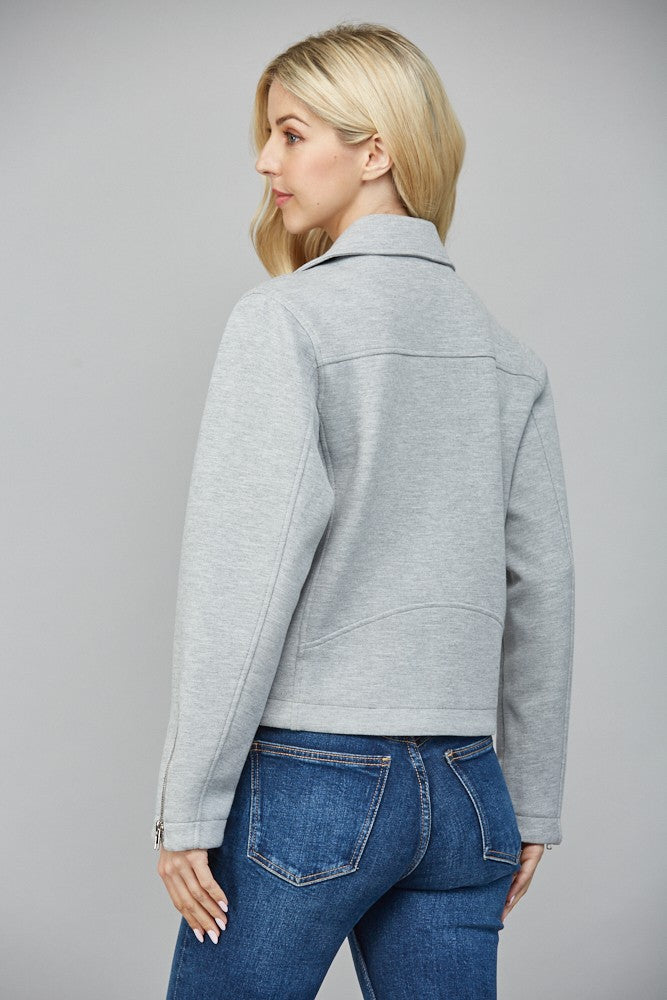 Heather Gray Knit Moto Jacket with Zipper Detail