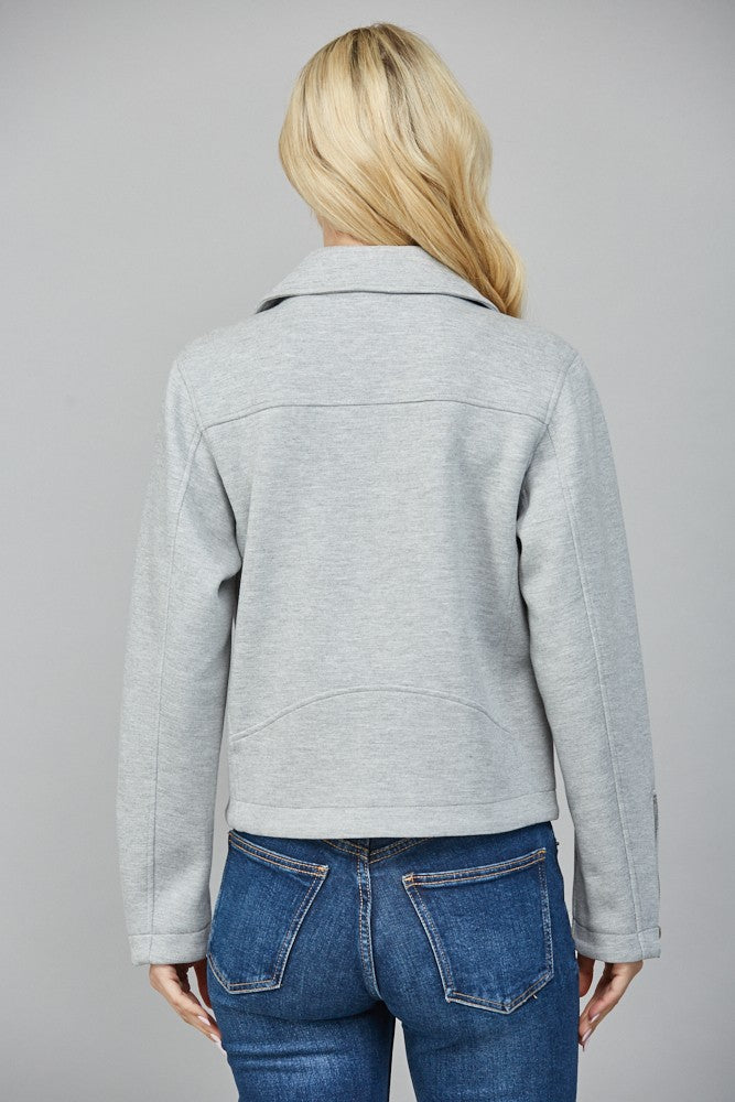 Heather Gray Knit Moto Jacket with Zipper Detail