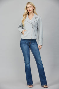 Heather Gray Knit Moto Jacket with Zipper Detail