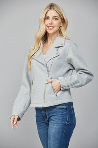 Heather Gray Knit Moto Jacket with Zipper Detail