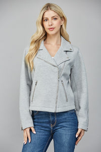 Heather Gray Knit Moto Jacket with Zipper Detail
