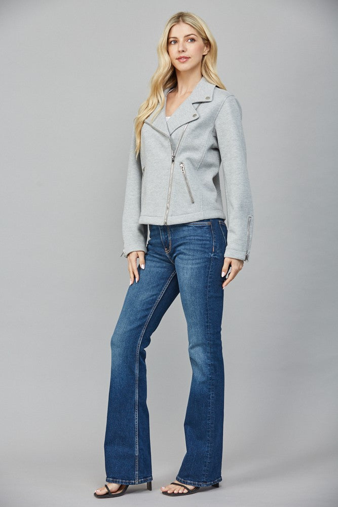 Heather Gray Knit Moto Jacket with Zipper Detail