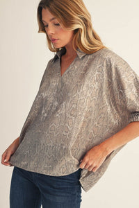 Metallic Animal Relaxed Collared Blouse