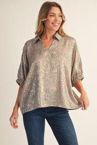 Metallic Animal Relaxed Collared Blouse