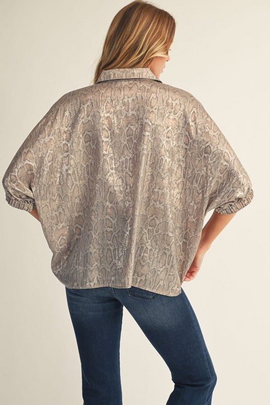 Metallic Animal Relaxed Collared Blouse