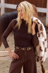 Brown Sheer Mesh Rhinestone Top