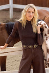 Brown Sheer Mesh Rhinestone Top