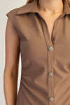 Taupe Button-Front Collared Midi Dress