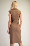 Taupe Button-Front Collared Midi Dress