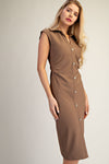 Taupe Button-Front Collared Midi Dress