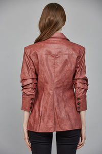 Red Leather Blazer with Tailored Fit and Button Cuff Detail