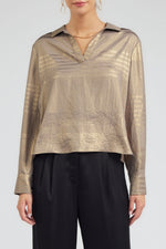 JOHNNY COLLAR TOP WITH SIDE SLIT & BUTTONED CUFFS