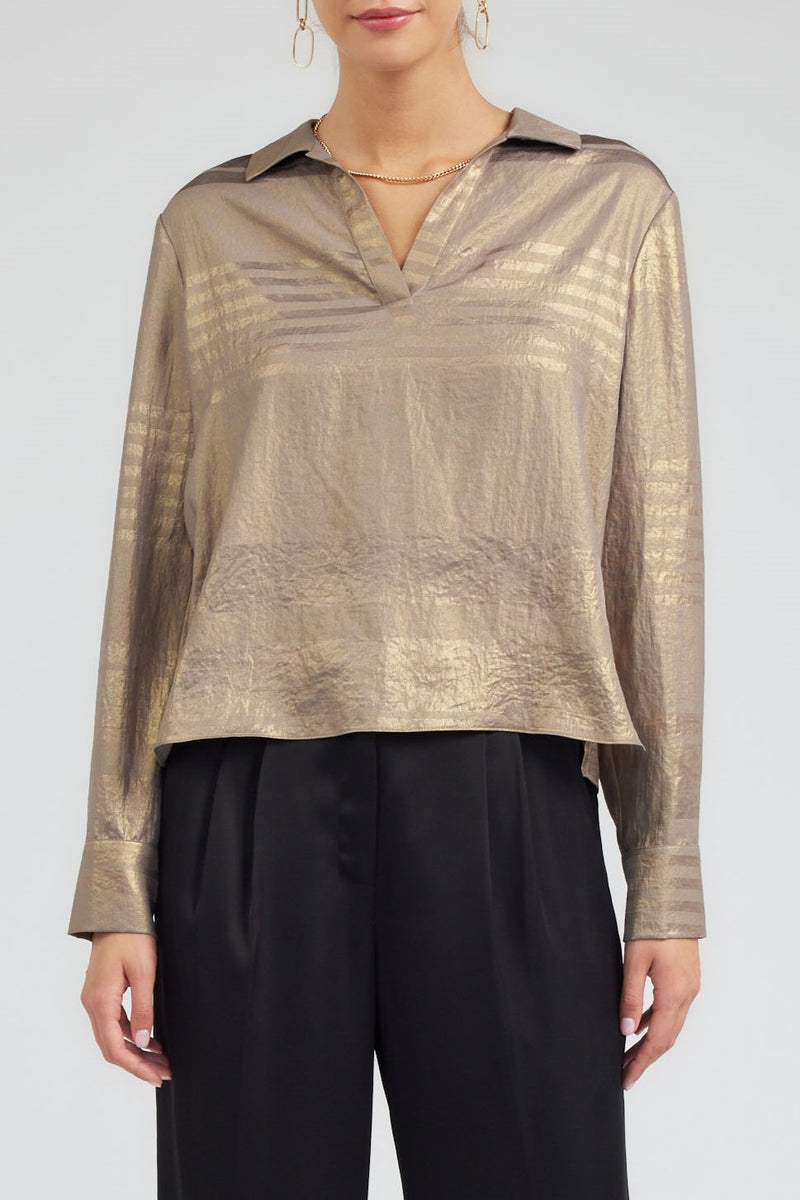 JOHNNY COLLAR TOP WITH SIDE SLIT & BUTTONED CUFFS