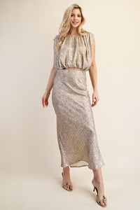 Metallic Animal Print Drape Crop Top