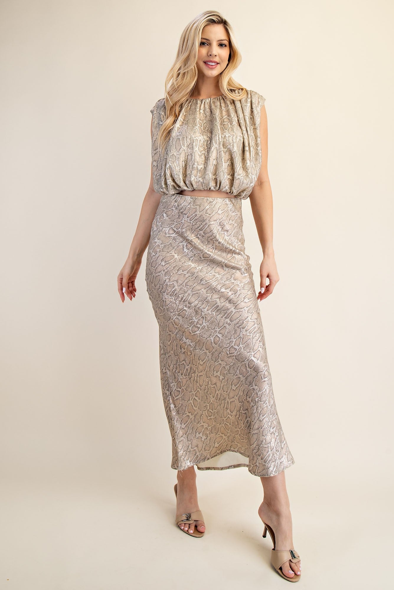Metallic Animal Print Drape Crop Top